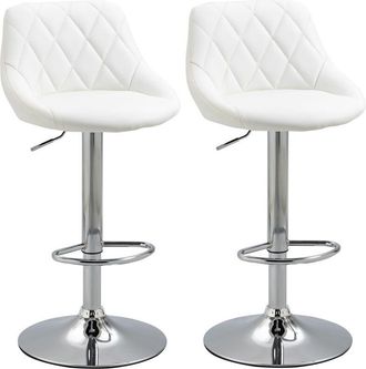 HOMCOM Homcom - Conjunto De 2 Taburetes De Bar Giratorio Con Altura Regulable Sillas Altas Modernas De Comedor Con Base Redonda Y Reposapi&eacute;s 51,5x48x83-104 C
