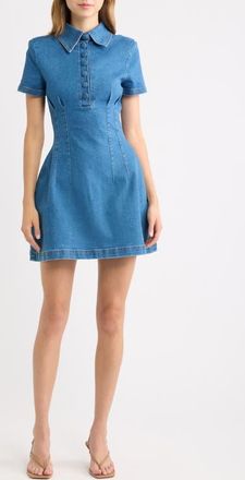 Odd Muse Pleated Seamed Cotton Blend Denim Fit & Flare Minidress in Light Blue at Nordstrom, Size Xx-Large