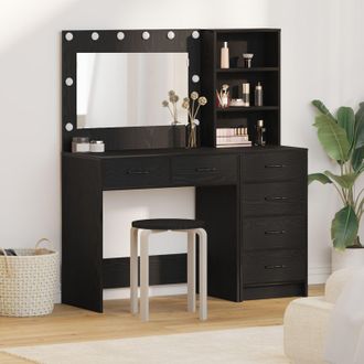 Berkfield Home 2 Piece Dressing Table Set with LED Black Engineered Wood