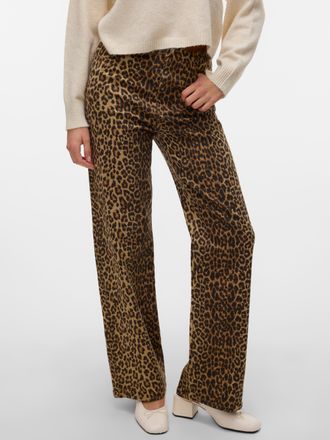 Vero Moda High-waist-Jeans VERO MODA VMTESSA HR WIDE STRETCH AOP JEANS NOOS, Damen, Gr. 29, L&auml;nge 34, silber mink aop:leopard, Denim/Jeans, Obermaterial: 97% Ba