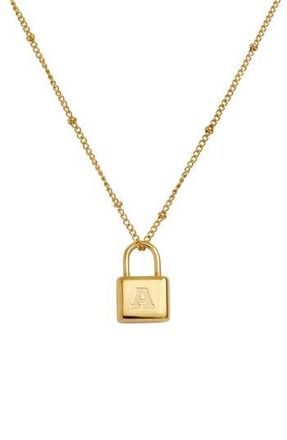 Savvy Cie Jewels Initial Lock Pendant Necklace in Gold - A at Nordstrom Rack