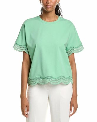 Ichi Eyelet Wavy Lace Trim Shirt In Green