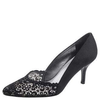Stuart Weitzman Black Satin And Lace Almond Toe Pumps