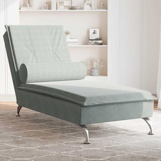 vidaXL Sof&aacute; Div&aacute;n De Masaje Con Coj&iacute;n De Terciopelo Gris Claro Vidaxl