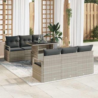 vidaXL Conjunto De Sof&aacute; De Jard&iacute;n 7 Pcs Gris Claro Polirat&aacute;n Vidaxl