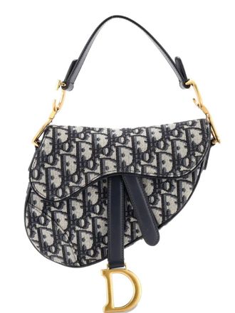 Dior Borsa a spalla Saddle mini in tela con motivo Oblique - Blu