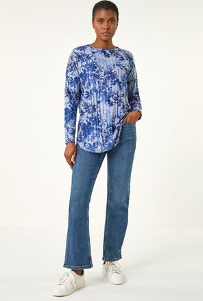 Roman Floral Print Ribbed Top