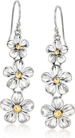 Ross-Simons Sterling Silver and 18kt Gold Over Sterling Graduated Flower Drop Earrings