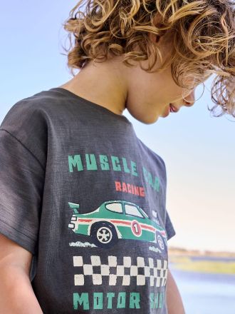 Vertbaudet T-Shirt Jungen Urlaubsprint mit Recycling-Baumwolle anthrazit