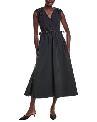 Derek Lam Eros Leather Trim Poly Cotton Poplin Dress