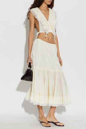 Ganni Top With Lace Trim, Womens, Cream