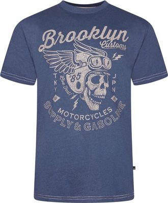 KAM Print T Shirt Crew Neck Brooklyn Motorcycle Skull Print Mens 2XL-8XL 5788 (UK, Alpha, 6XL, Plus, Regular, Vintage Indigo)