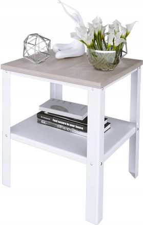 OEM Mesita De Noche Atornillada Con Estante, Ideal Para Dormitorio Tipo Loft, 40x40x45 Cm, Color Blanco Y Roble Sonoma