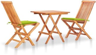 vidaXL Set De Bistr&oacute; 3 Pzs Cojines Verde Brillante Madera Maciza Teca Vidaxl