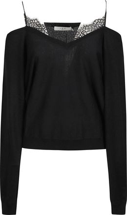 Iro Cold-Shoulder Black Sweater with Lace Trim and Cropped Fit
