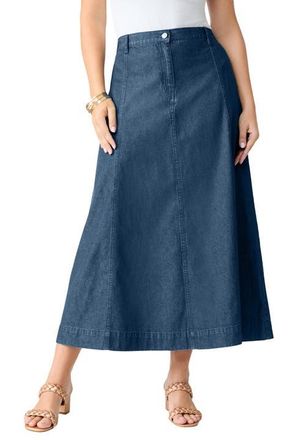 Roaman's Plus Size 24/7 Stretch A Line Maxi Skirt in Medium Stonewash at Nordstrom, Size 44