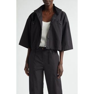 Lafayette 148 New York Oversize Cotton Poplin Crop Shirt Jacket in Black at Nordstrom, Size X-Small