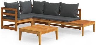 vidaXL Set Muebles De Jard&iacute;n 4 Pzas Cojines Gris Oscuro Madera Acacia Vidaxl