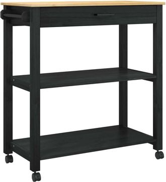 vidaXL Carro De Cocina Negro 88,5 X 40 X 48 Cm Madera De Pino Macizo Vidaxl
