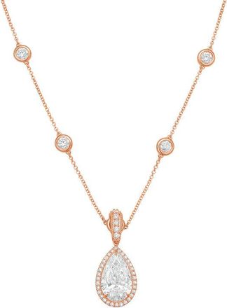Diana M. Jewels 14kt Rose gold Lab Grown 6.00 ct Pear Diamond Halo Pendant With Bail