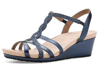 Life Stride Miami Strappy Sandals Womens Wedge Shoes Lux Navy : 7.5 M (B), Leather