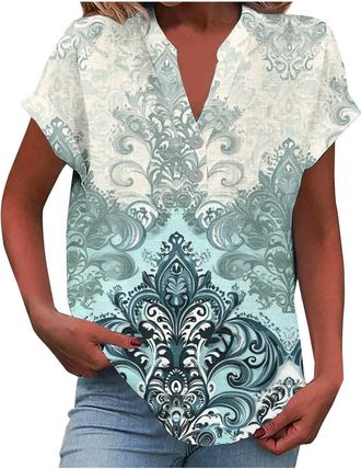 Generic T Shirts For Women UK Cotton Linen Summer Tops Short Sleeve V Neck Tees Floral Boho Hawaiian Shirts Work Tunic Blouses 2026 Trendy Fashion Cheesecloth
