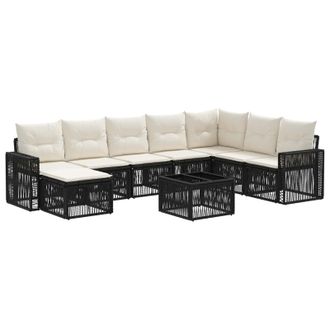 vidaXL Conjunto De Sof&aacute;s De Jard&iacute;n 9 Pcs Negro Y Blanco Crema Vidaxl