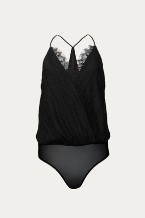 Lush Lace-Trimmed Bodysuit In Black