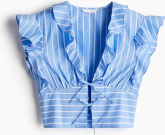 H&M Popelinebluse mit Bindebändern - Blue