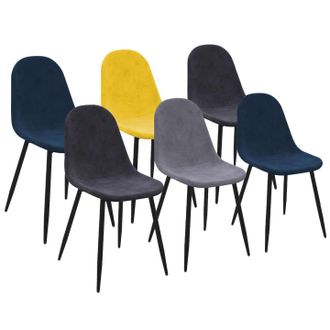 IDMarket Set Di 6 Sedie Dali In Velluto Misto Blu, Grigio Scuro, Grigio Chiaro E Giallo