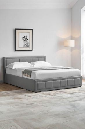 Home Discount Vida Designs Vanita Upholstered Ottoman Storage Bed Frame Linen UKFR Fabric in Light Grey | Size: King