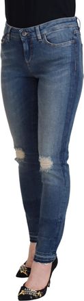Dolce & Gabbana Womens Blue Washed Cotton Tattered Denim Jeans Elastane Clothing
