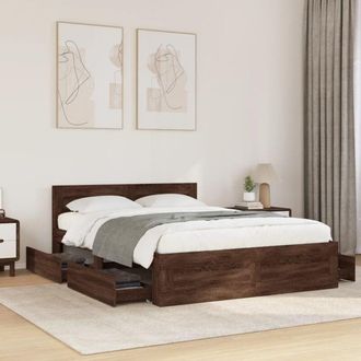 vidaXL Cama Con Cabecero Madera De Ingenier&iacute;a Marr&oacute;n Roble 120x200 Cm Vidaxl
