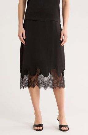 NSR Satin Lace Midi Skirt in Black at Nordstrom Rack, Size X-Small
