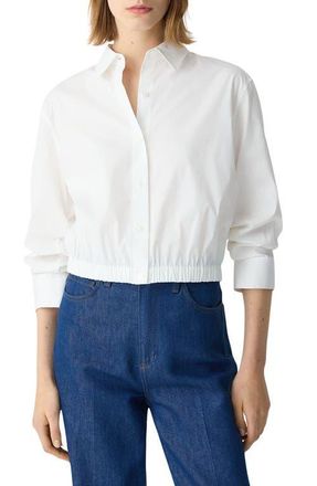 Theory Fixed Sleeve Cotton Blend Shirt in White at Nordstrom, Size Petite
