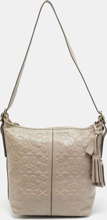 Coach Legacy Tassel Taupe Signature Embossed Leather Shoulder Bag