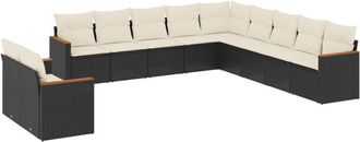 vidaXL Set De Sof&aacute;s De Jard&iacute;n 11 Pzas Y Cojines Rat&aacute;n Sint&eacute;tico Negro Vidaxl