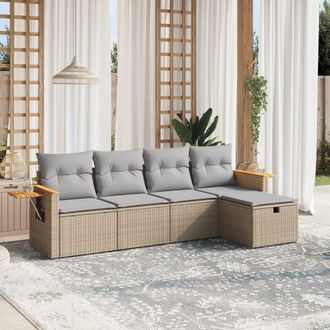 vidaXL Juego De Sof&aacute;s Jard&iacute;n Con Cojines Beige Mezcla 5 Pzas Rat&aacute;n Pe Vidaxl