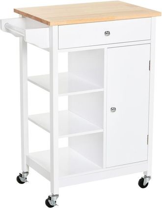 HOMCOM Homcom - Carrito de Cocina con 1 Cajón 1 Armario 3 Estantes Abiertos 66x39,5x86,5 cm Blanco
