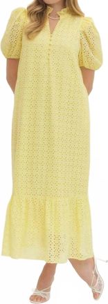 Entro Eyelet Puff Sleeve Midi Dress In Yellow