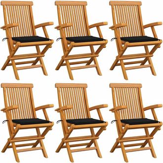 vidaXL Vidaxl - Sillas De Jard&iacute;n 6 Uds Madera Maciza De Teca Con Cojines Negros