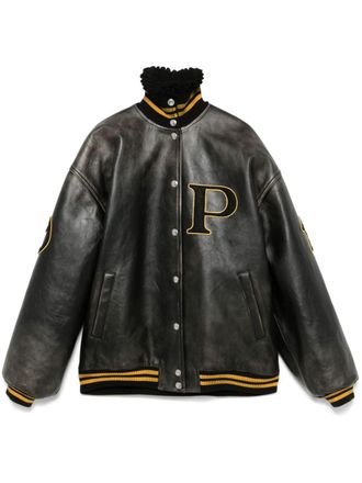 Prada Leren bomberjack - Zwart