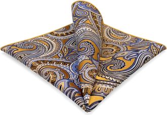 Shlax & Wing shlax&wing Men s Pocket Square 12.6 Gold Paisley, L, Orange