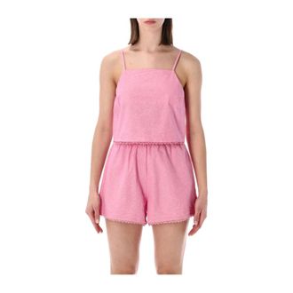 American Vintage Feoly Vierkante Hals Camisole en Short Set - Dames - Nachtkleding & Lounge - Roze - Maat: M Katoen