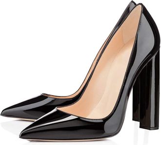 Generic Women Chunky High Heel Pumps, Sexy Elegant Pointed Toe Formal High Heels Classic Slip On Block Heel Cap Toe Heeled for Wedding Party Office Dress Shoe