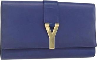 Saint Laurent Pre-owned Clutches, female, Blue, Size: ONE SIZE Pre-owned Leather Clutch