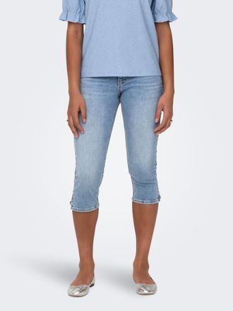 Only 7/8-Caprijeans ONLY ONLBLUSH MW SLIT CAP SHORTS DNM DOT NOOS, Damen, Gr. XS (34), N-Gr, blau (light blau denim), Denim/Jeans, Obermaterial: 98% Baumwo