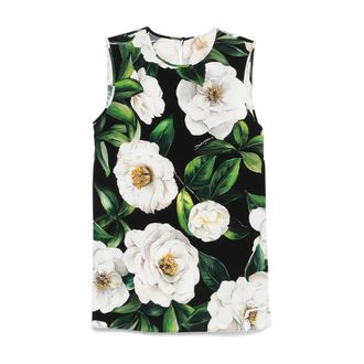 Dolce & Gabbana Blouses, female, Black, Size: S Gardenia Silk Blend Floral Top