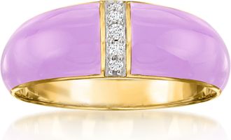 Ross-Simons Pastel Purple Enamel Dome Ring With Diamonds in 18kt Gold Over Sterling