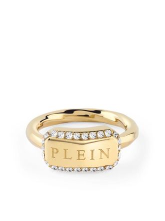 Philipp Plein Plein Tag ring - women - glass/Gold Plated Brass - 56